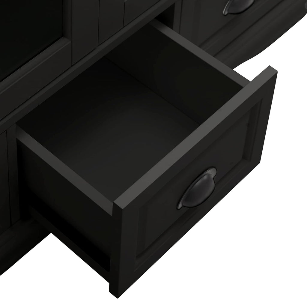 Black Storage Cabinet with Tempered Glass Doors and Drawers G2098