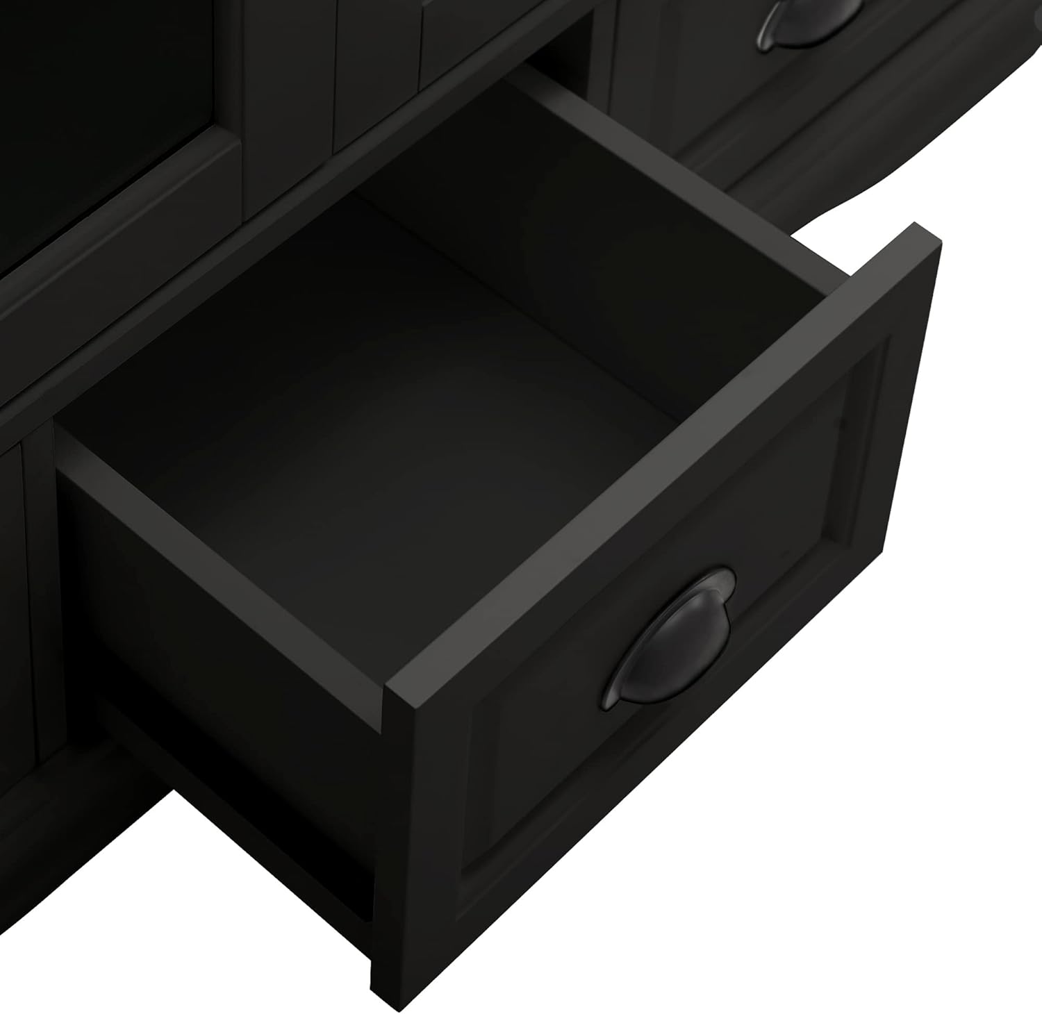 Black Storage Cabinet with Tempered Glass Doors and Drawers G2098