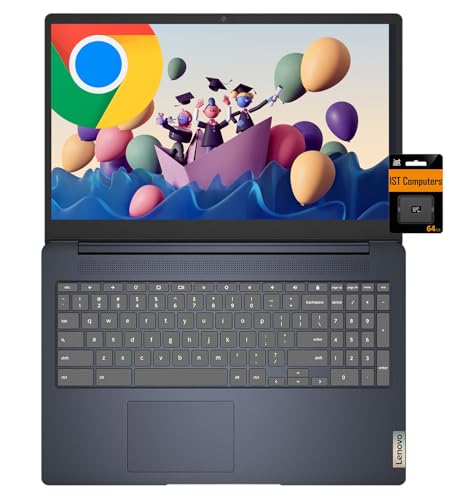 Lenovo IdeaPad 3i Chromebook (15.6" FHD, Intel Celeron N4500, 8GB RAM, 128GB Storage (64GB eMMC + 64GB IST SD Card)), Home and Student Laptop, Webcam,10-Hr Long-Battery Life, Chrome OS, Abyss Blue