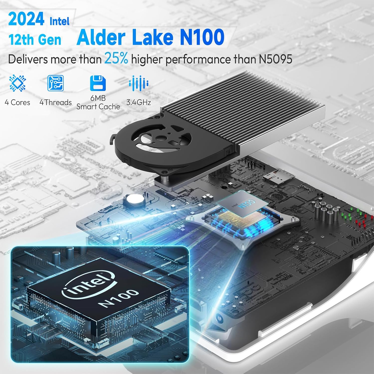 Mini PC Intel 12th Gen N100 16GB DDR5 500GB SSD 4K Dual HDMI WiFi 6 C14320