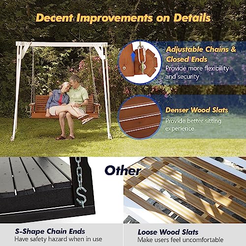 VINGLI Patio Wooden Porch Swing Chair with Hanging Chains, 5 FT, White W381253