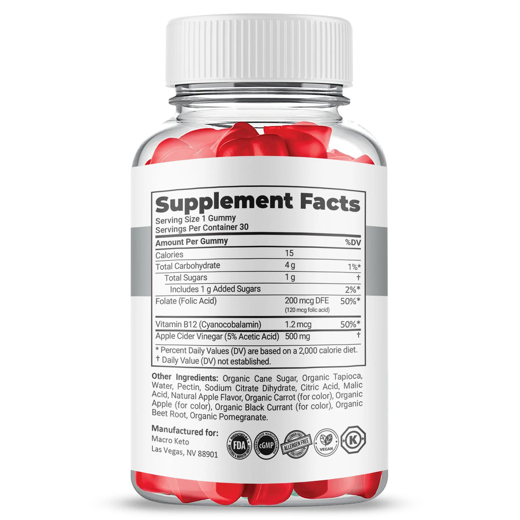 Macro Keto ACV Gummies, Apple Cider Vinegar, 5 Pack Dietary Supplement X329