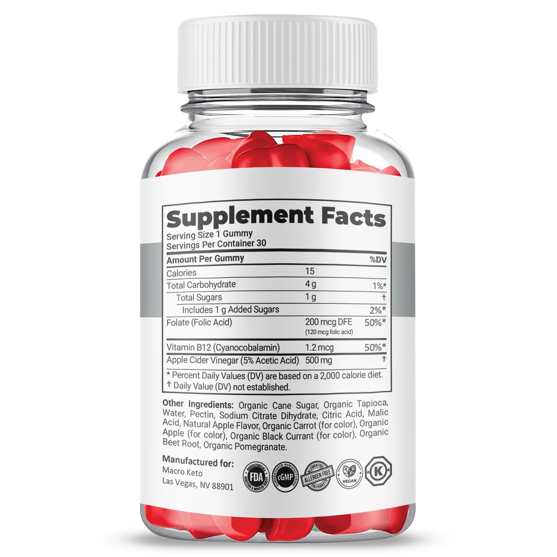 Macro Keto ACV Gummies, Apple Cider Vinegar, 5 Pack Dietary Supplement X329