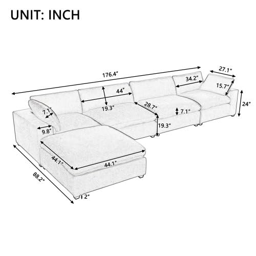 Upholstered Oversize Modular Sofa with Ottoman, 5-Seater, Beige H7229