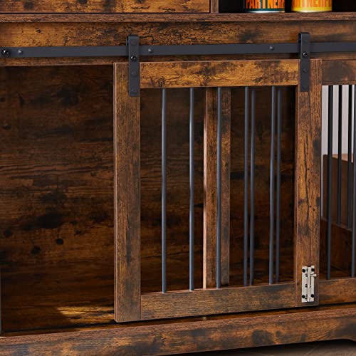 Dog Crate Furniture Table with Sliding Barn Door, 35" Wood Kennel for Dogs L6671