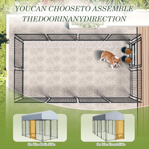 Grepatio 8x4x5.7 FT Outdoor Dog Kennel with Roof for Large Dogs O71733