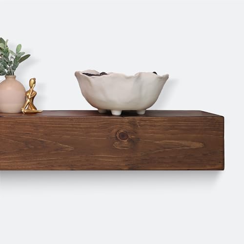 URBANDI Rustic Fireplace Mantel Shelf Real Wood Brown 60Lx6Hx8D P57637