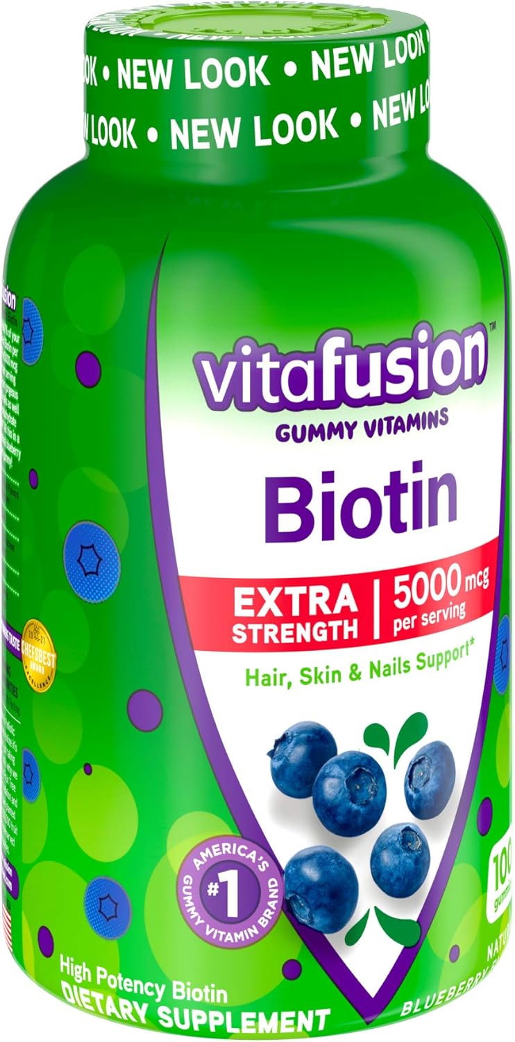 vitafusion Extra Strength Biotin Gummy Vitamins, Berry Flavored, 5000 mcg, 100 Count S506