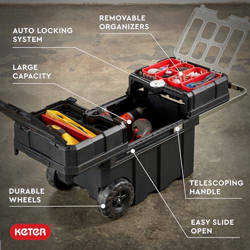 Keter Masterloader Resin Rolling Tool Box with Locking System, Black E51235