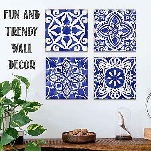 Blue Mosaic Mexican Spanish Tiles Canvas Wall Art 4 Panels Ready to Hang F5386