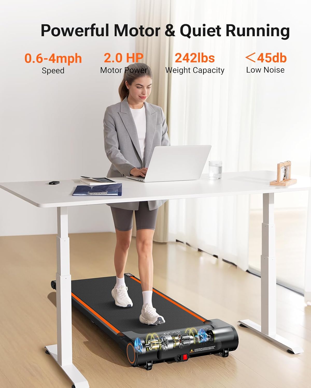 UREVO Under Desk Treadmill 2.25HP Walking Pad for Home Office E9061