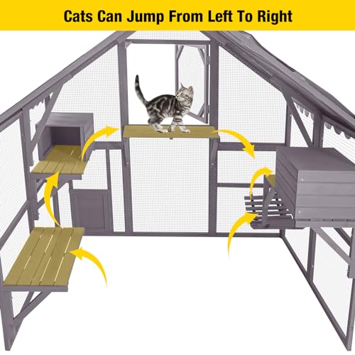 Aivituvin Cat House Outdoor Catio with Large Door, Wooden Cat Cage Indoor Playpen, 70 Inch I919236