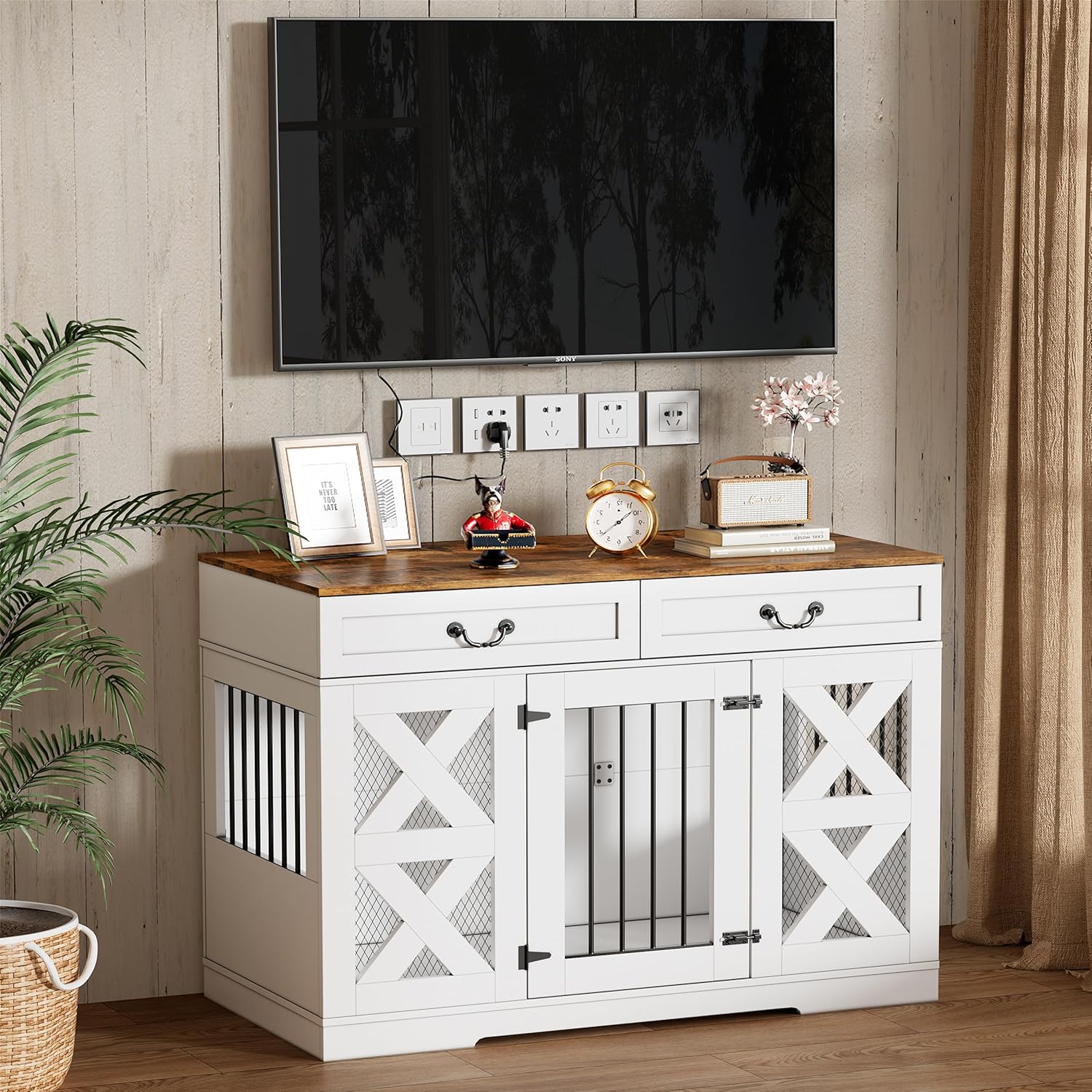 Large Dog Crate Furniture with Drawers Storage and Locks R205
