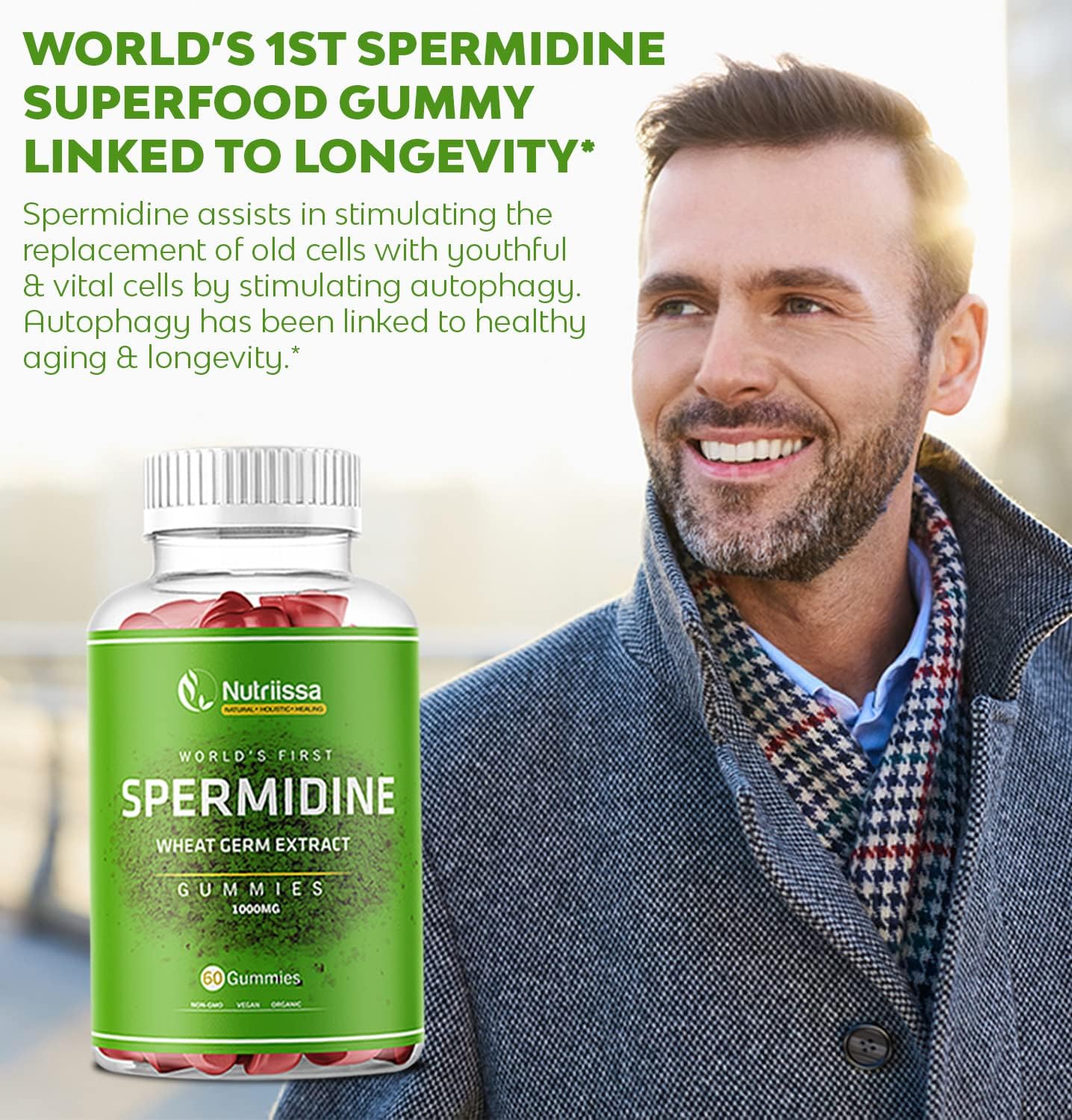Organic Wheat Germ Extract Spermidine Gummies with Thiamine and Zinc - 1000mg, 60ct D980105