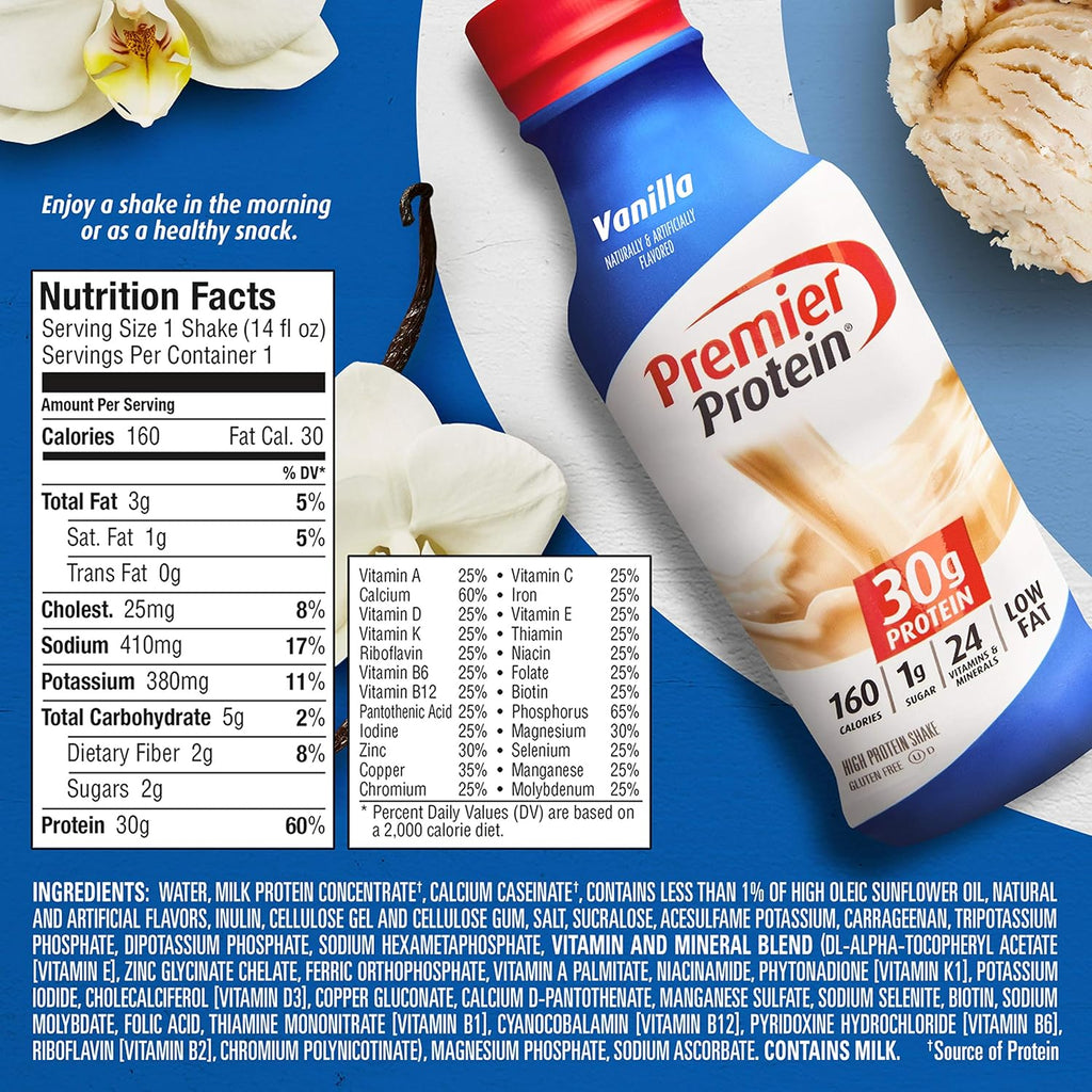 Premier Protein Shake, Vanilla, 30g Protein, 14 fl oz, 12 Pack J702034