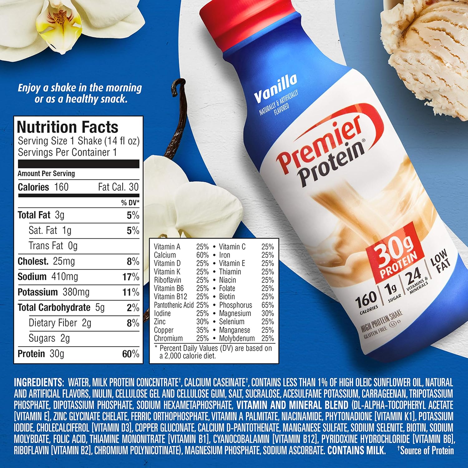 Premier Protein Shake, Vanilla, 30g Protein, 14 fl oz, 12 Pack J702034