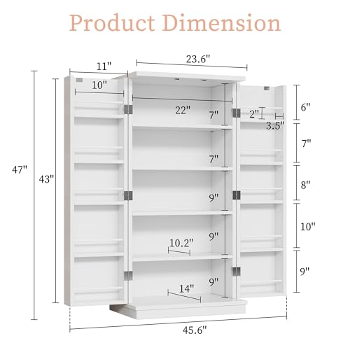 Meilocar 47in Wooden Pantry Cabinet with Doors & Adjustable Shelves, Black R582486
