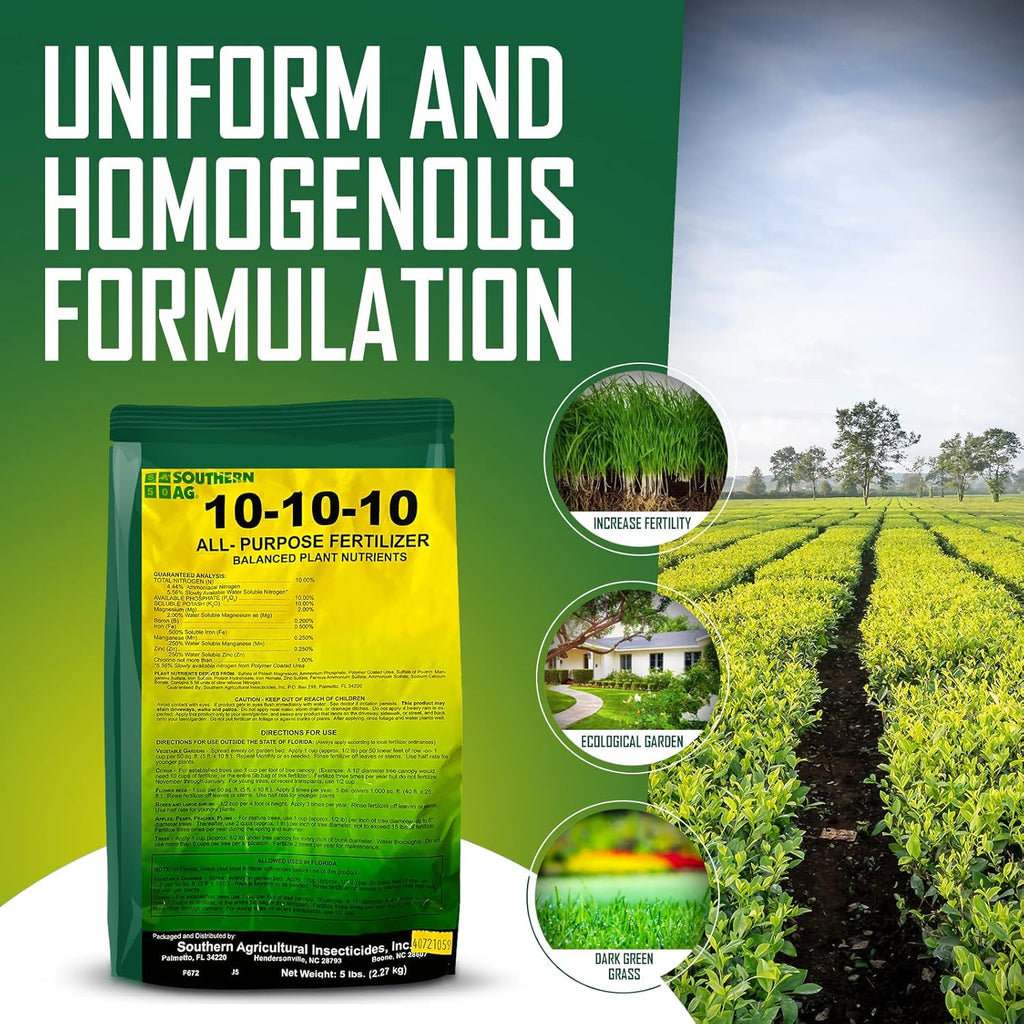 Southern Ag Fertilizer 10-10-10 All-Purpose Granular Fertilizer for Vegetables, Flowers & Trees, 5LB E7689