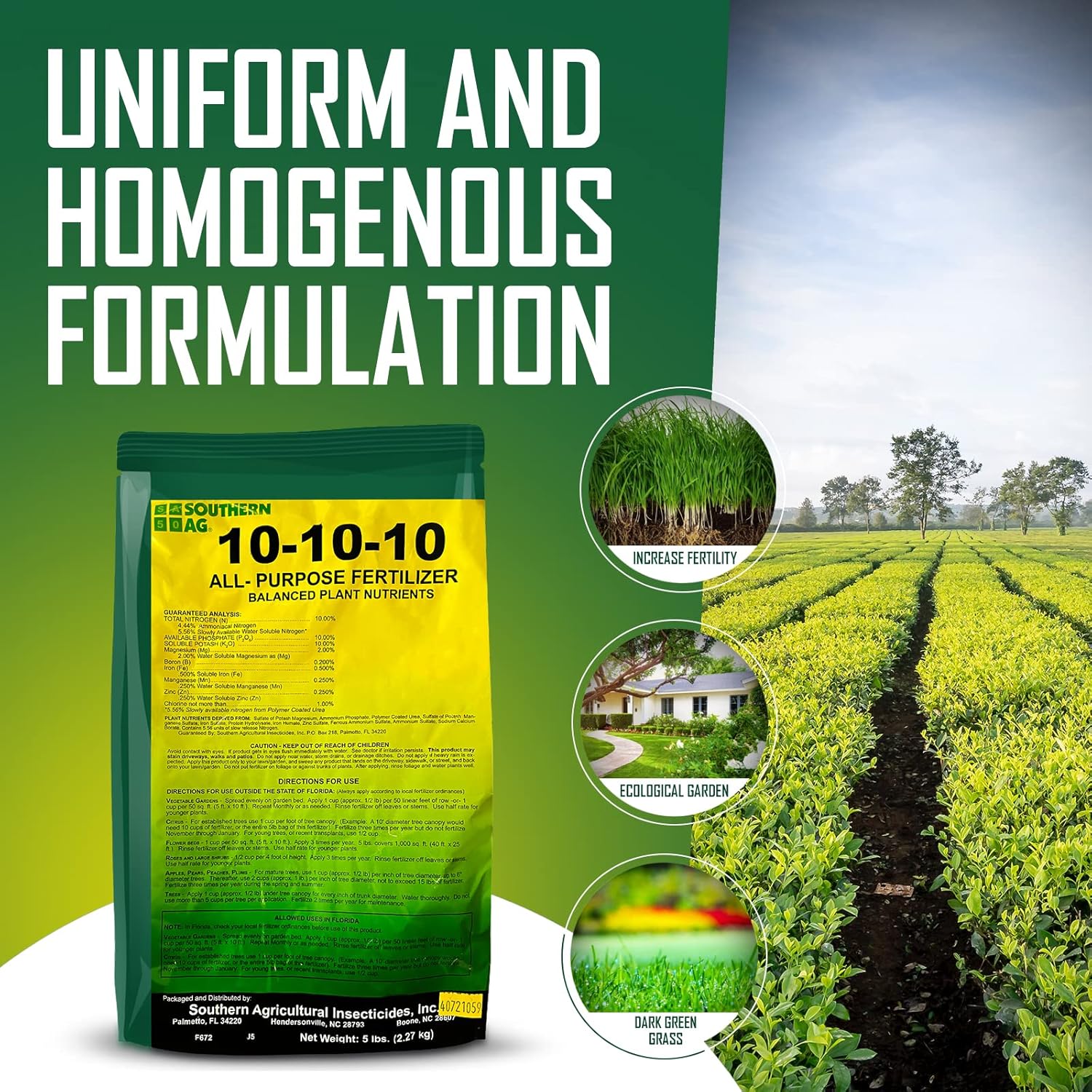 Southern Ag Fertilizer 10-10-10 All-Purpose Granular Fertilizer for Vegetables, Flowers & Trees, 5LB E7689