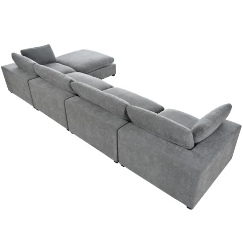 Upholstered Oversize Modular Sofa with Ottoman, 5-Seater, Beige H7229