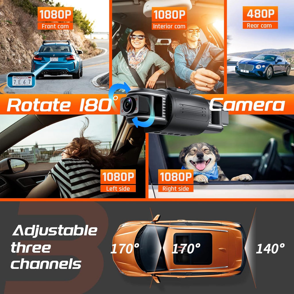 iiwey T1-pro 3 Channel 1080P Dash Cam Front and Rear Inside Q69793