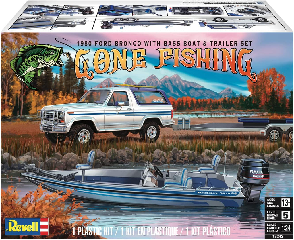 Revell 17242 '80 Ford Bronco w/Bass Boat & Trailer 1:24 Scale Model Kit G816236