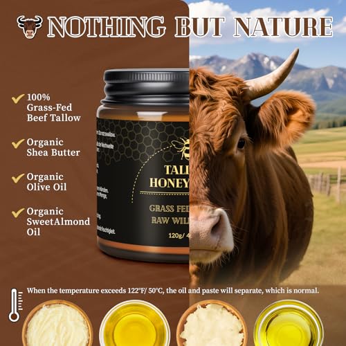 Beef Tallow and Honey Balm for Face and Body, Organic Grass-Fed, 120g B486324