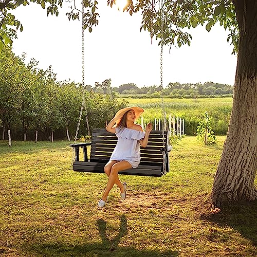 VINGLI Patio Wooden Porch Swing Chair with Hanging Chains, 5 FT, White W381253