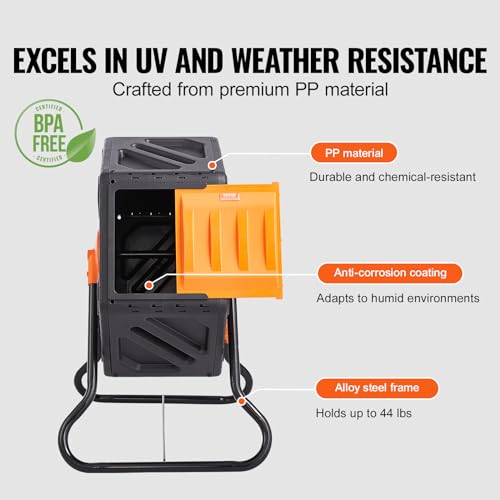 VEVOR Compost Bin 18.5 Gal Composting Tumbler with Steel Frame U1340