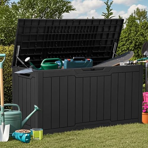 YITAHOME Outdoor Storage Box with Cushion, 120 Gallon, Lockable, Light Brown O374