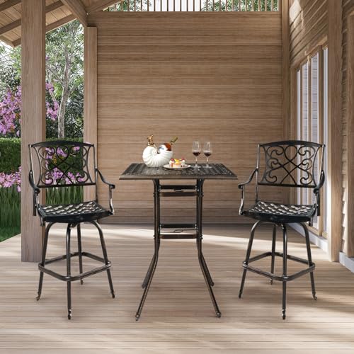 BIVVI 32" Cast Aluminum Round Outdoor Side Table, Black I657