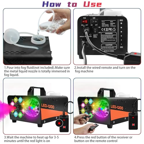 1200W Professional Fog Machine with DJ Light System and Wireless Remote T6484