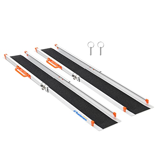Ruedamann 6FT Adjustable Aluminum Wheelchair Ramp, 8.3" W, 600lbs Capacity,Portable Telescoping Non-Skid Surface Wheelchair Ramp for Home, Stairs, Steps
