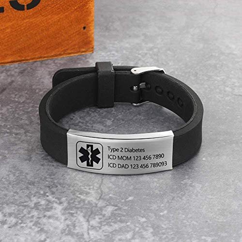 Personalized Silicone Medical Alert Bracelets for Men Women X3463