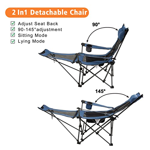 LEADALLWAY Camping Folding Chair with Foot Rest and Cup Holder, Blue H50160