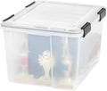 IRIS USA 46 QT Weathertight Gasket Storage Box with Buckles, Clear, 4 Pack