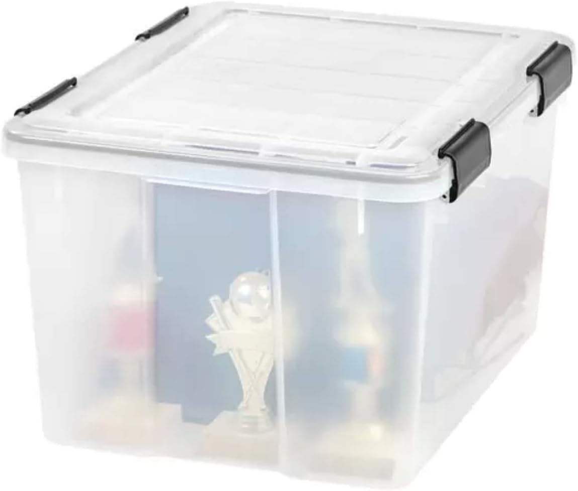 IRIS USA 46 QT Weathertight Gasket Storage Box with Buckles, Clear, 4 Pack