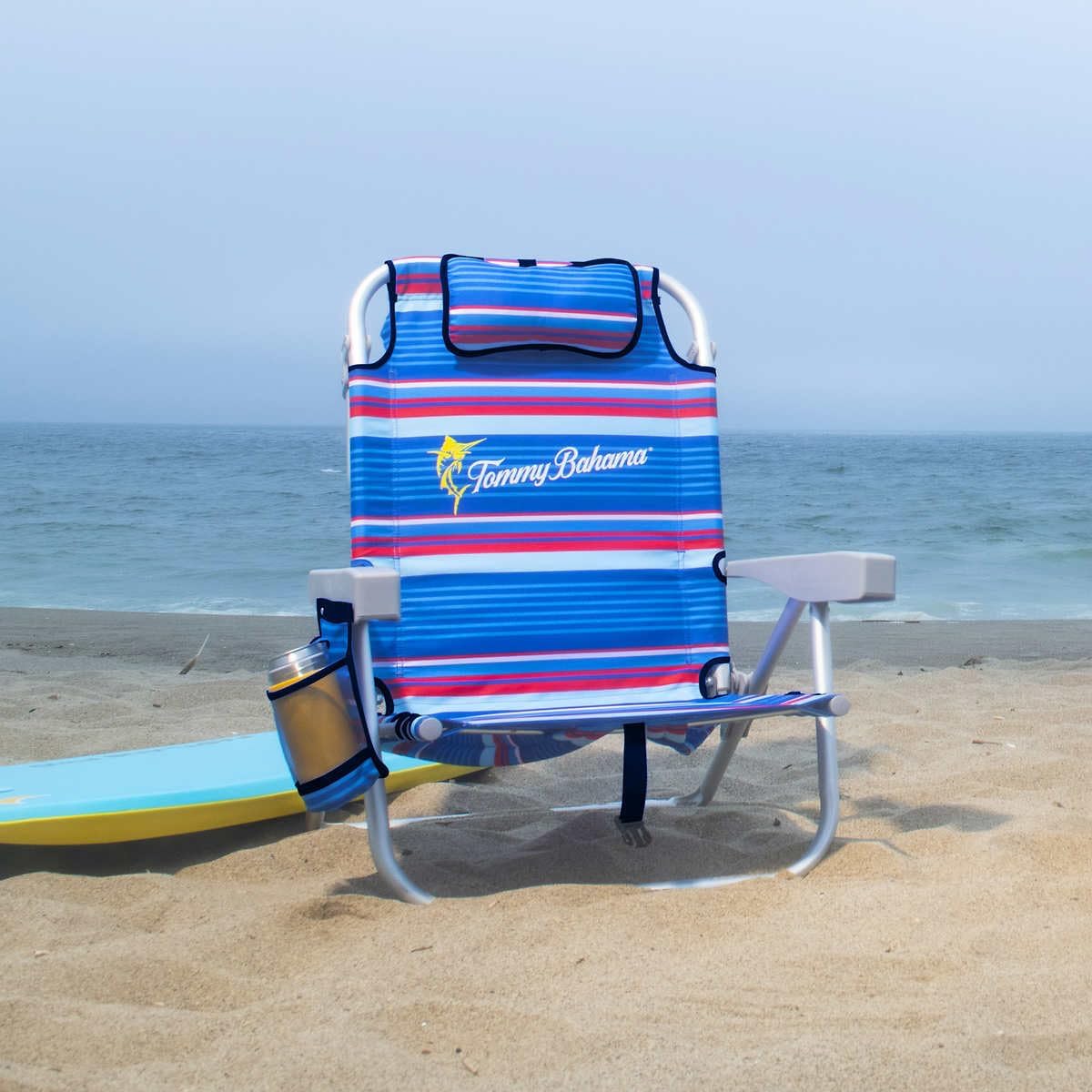 Tommy Bahama 2 Pack Backpack Beach Chair 5 Position Lay Flat Blue Stripes O568