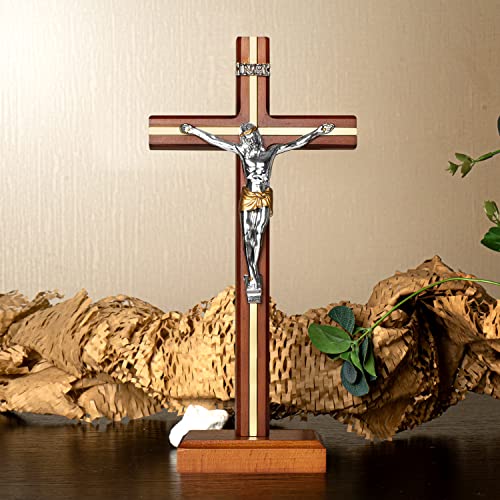 KUXBET Crucifix Cross Catholic 10.7 Inch Wooden Jesus Christ Wall Hanging or Tabletop G934