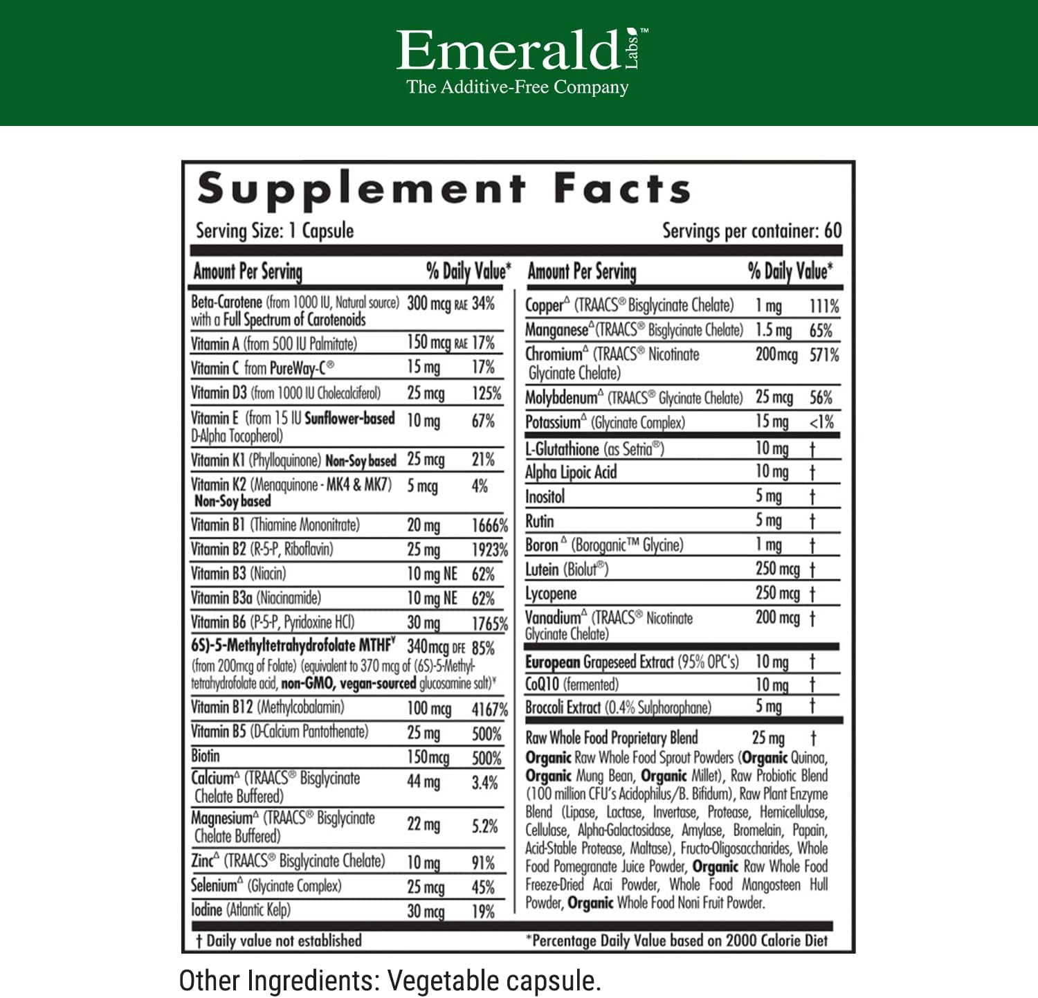 EMERALD LABS Women's 45+ & Men's 45+ 1-Daily Multi (60 Caps) Multivitamin Q155502