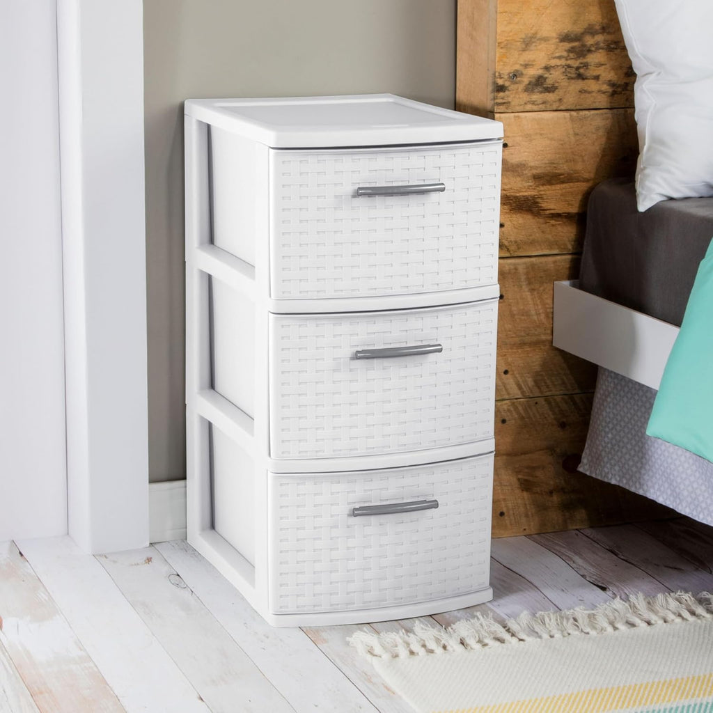 3 Drawer Weave Tower White Y633