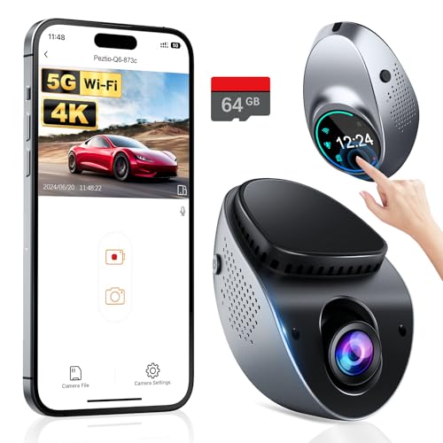 Dash Cam 4K with Touch Screen, Built-in 5G WiFi, Free 64GB Card, Dash Camera for Cars with App, Car Camera, Dashcams for Cars, 24 Hours Parking Monitor, Night Vision, Loop Recording