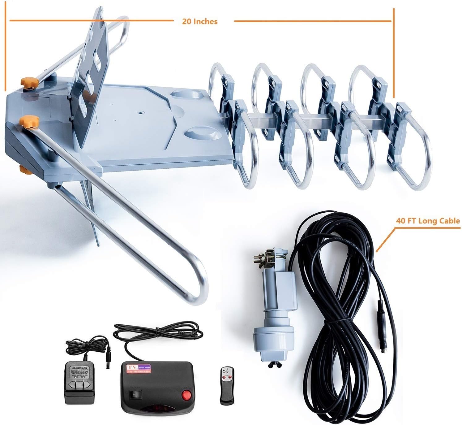 Amplified Outdoor HDTV Antenna 150 Miles, 360° Rotation, Supports 2 TVs Q693