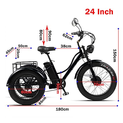 Electric Trike for Adults, 750W 48V 15Ah Removable Battery, 24-20" Fat Tire 3-Wheel Bicycle G78961