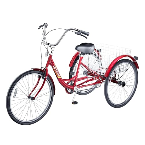 Adult Tricycle with Large Basket 24/26 Inch, 7-Speed 3-Wheel Bike I7207