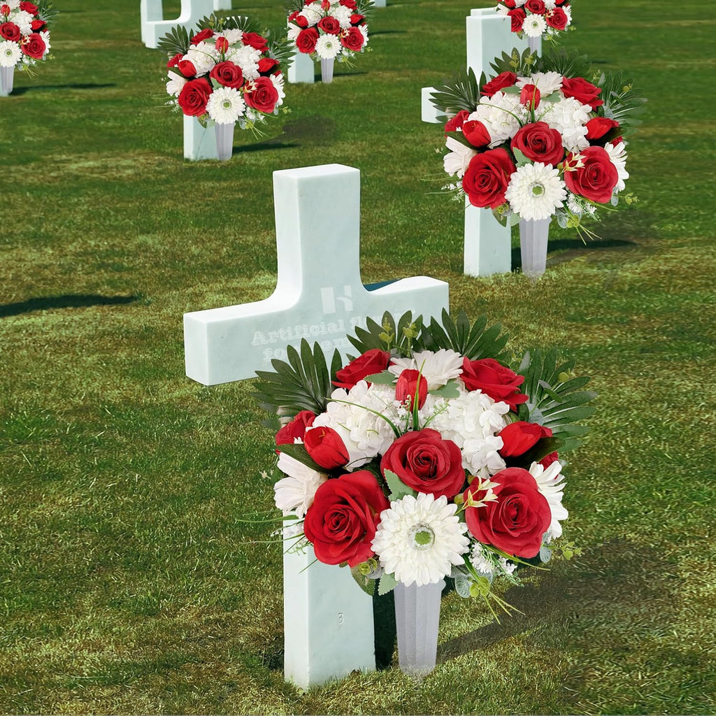 HENOMO Cemetery Flower with Grave Vase, Rose Mum and Hydrangea Mix Bouquet W182