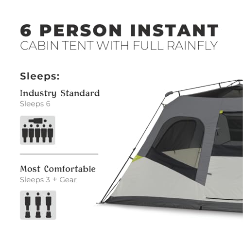 CORE Instant Cabin Tents 6 Person Family Pop Up Camping Tent R26561