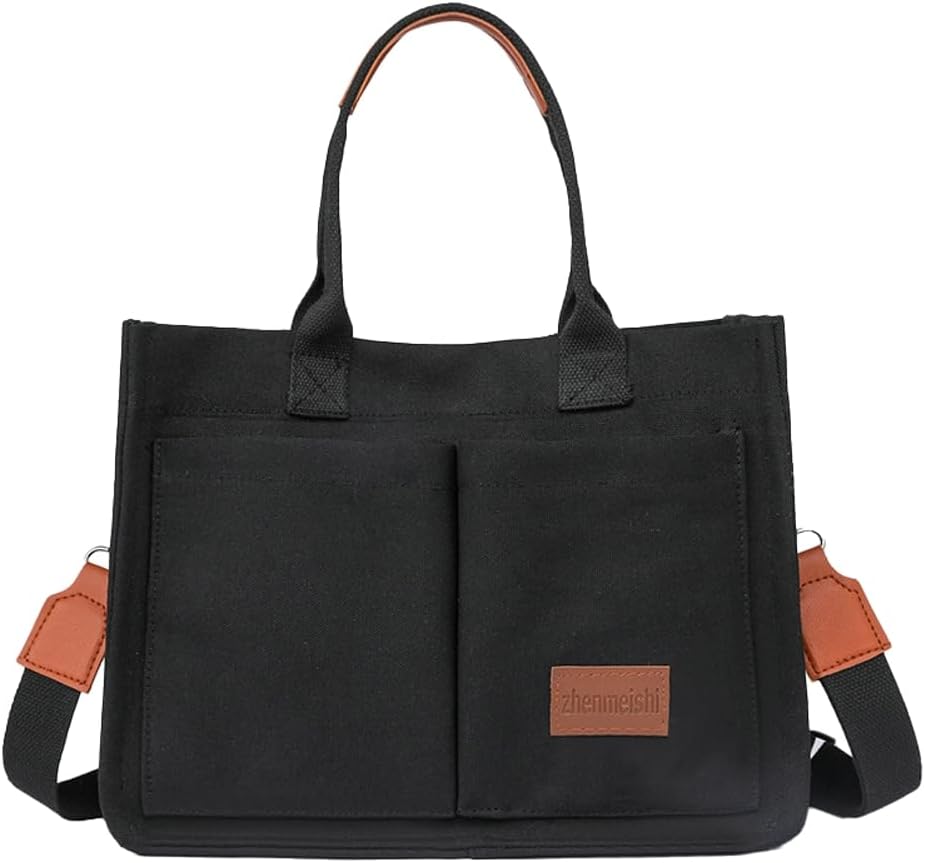 Tote Bag for Women Canvas Crossbody Bag Shoulder Purse Multi-pocket Satchel Handbag for Work Shopping Travel