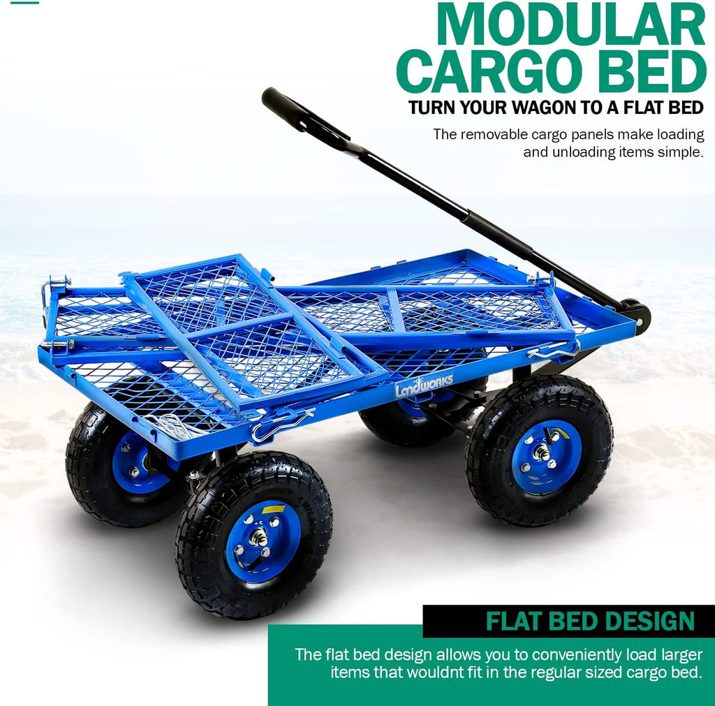 Landworks Lawn & Garden Utility Cart Beach Wagon, All Terrain, 400 lbs, Blue L983