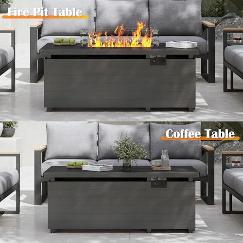Sundale Outdoor 51 Inch Rectangle Propane Fire Pit Table with Glass Wind Guard, Gray T94945